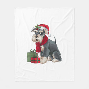 Xmas Holiday Santa Giant Schnauzer Dog Christmas Fleece Blanket
