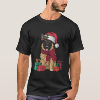 Xmas Holiday Santa Hat Belgian Malinois Dog Christ T-Shirt