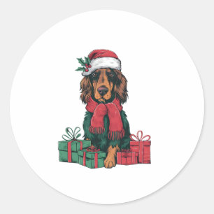Xmas Holiday Santa Hat Irish Setter Dog Christmas Classic Round Sticker