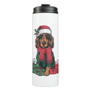 Xmas Holiday Santa Hat Irish Setter Dog Christmas Thermal Tumbler