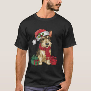 Xmas Holiday Santa Hat Irish Terrier Dog Christmas T-Shirt