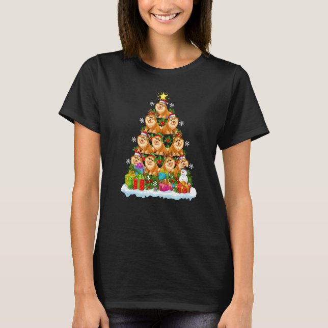 Xmas Holiday  Santa Pomeranian Dog Christmas Tree T-Shirt (Front)
