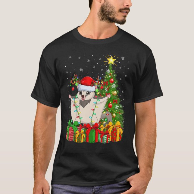 Xmas Holiday Santa Sugar Glider Christmas Tree T-Shirt (Front)