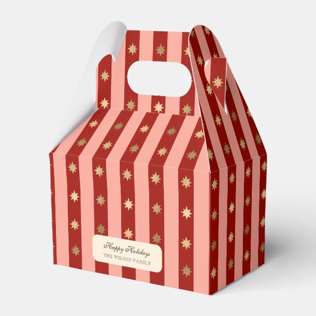 Xmas Holiday Striped Noel Christmas Wrapping  Favor Box (Front Side)