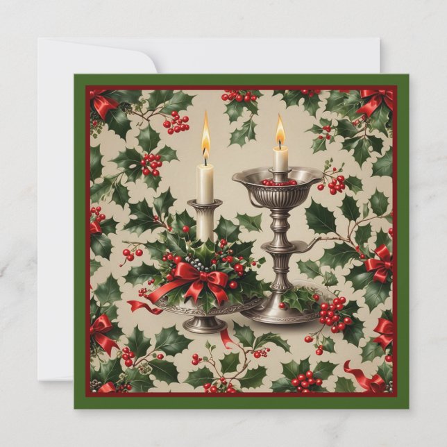 Xmas Holly and Candles Fantasy greeting card (Front)