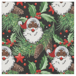 xmas holly black santa claus fabric