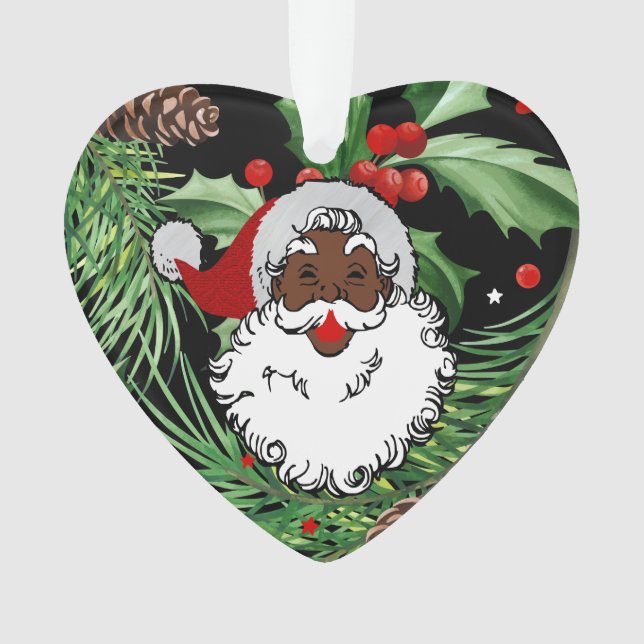 xmas holly black santa claus ornament (Front)