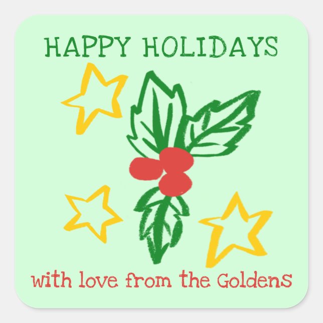 Xmas Holly Doodle CHRISTMAS Holiday To From Label (Front)