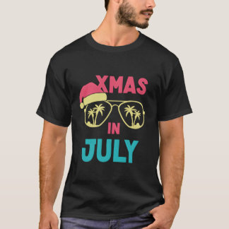 Xmas In July Santa Hat Sunglasses Summer Christmas T-Shirt