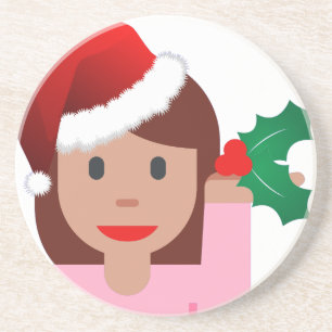xmas information girl emoji coaster