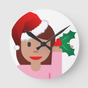 xmas information girl emoji round clock