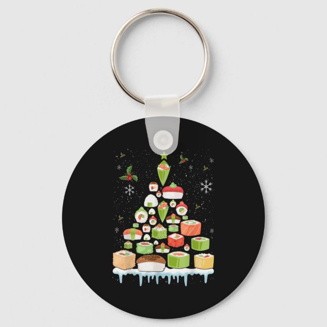 Xmas Japanese Sushi Christmas Tree Holiday Pajama  Keychain (Front)