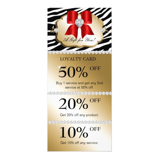 Xmas Jewels Spa Marketing Cards Zebra Gold Red (Front)