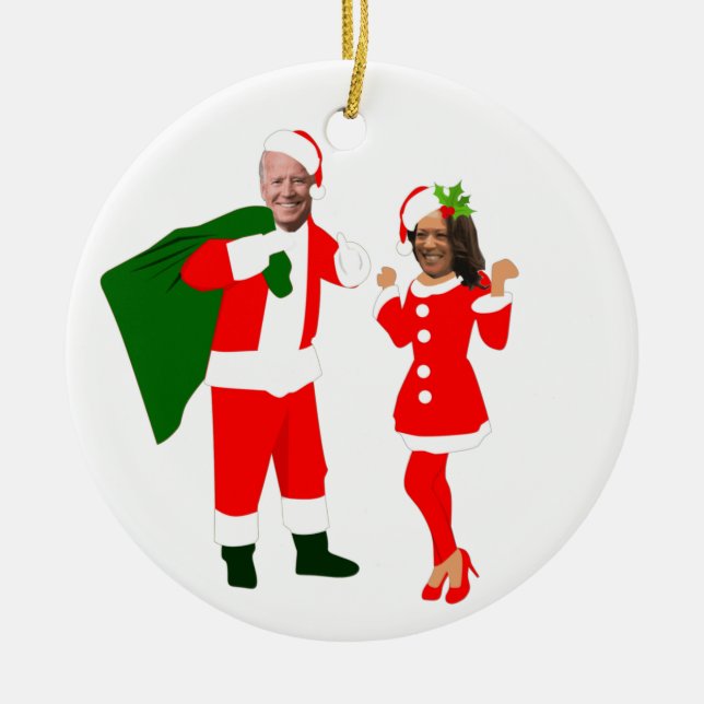 xmas joe biden santa kamala harris ceramic ornament (Front)