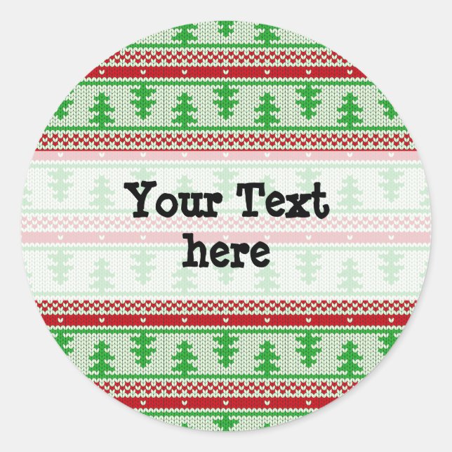 Xmas knitting seamless pattern 2 + your ideas classic round sticker (Front)