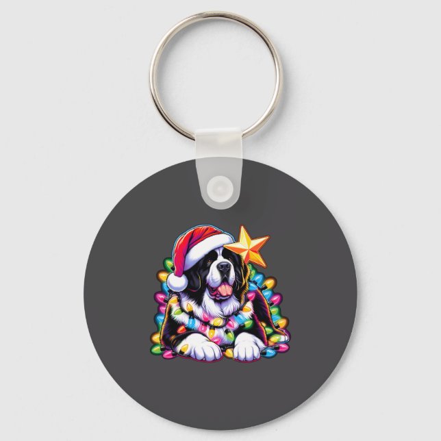 Xmas Landseer Newfoundland Dog Tangled Christmas L Keychain (Front)