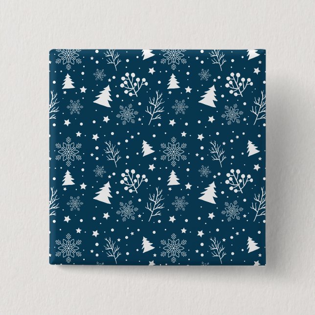 Xmas Leaf And Snow 2 Inch Square Button (Front)