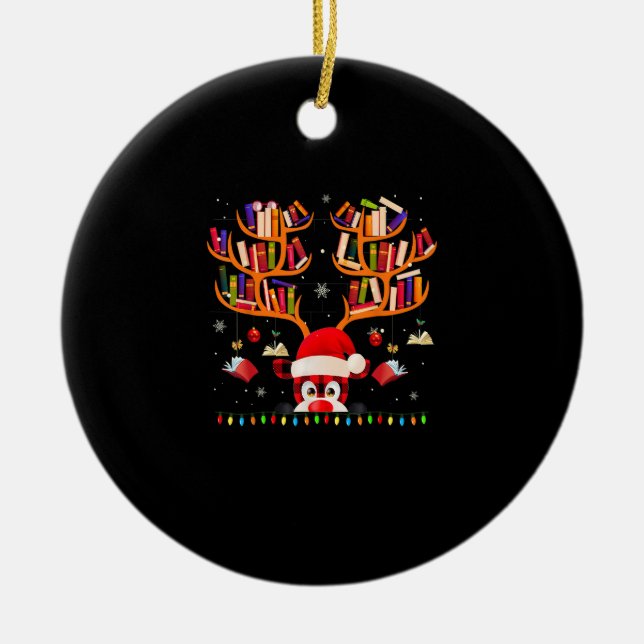 Xmas Light Book Lover Librarian Library Books Rein Ceramic Ornament (Front)