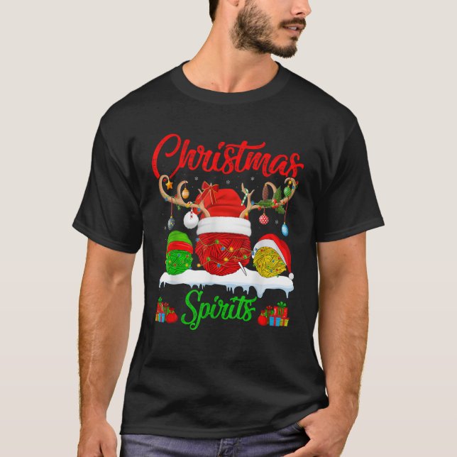 Xmas Light Reindeer Santa Crochet Knitting Christm T-Shirt (Front)