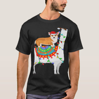 Xmas Lighting Corgi Dog Riding Llama Christmas T-Shirt