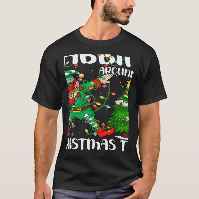 Xmas Lighting Elf Dabbing Around The Christmas Tre T-Shirt (Front)