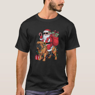 Xmas Lighting Funny Santa Riding Bullmastiff Dog C T-Shirt