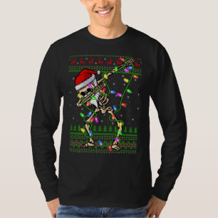 Xmas Lighting Funny Ugly Skeleton Santa Dabbing Ch T-Shirt