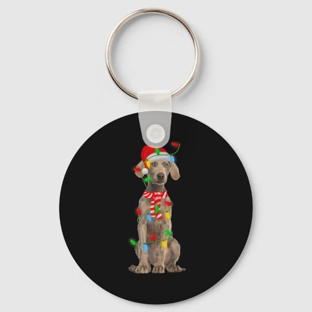 Xmas Lighting Holiday Santa Weimaraner Dog Christm Keychain (Front)