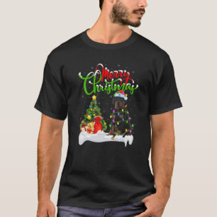 Xmas Lighting Matching Santa Doberman Pinscher Dog T-Shirt