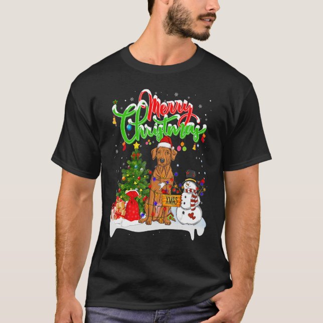 Xmas Lighting Matching Santa Rhodesian Ridgeback D T-Shirt (Front)