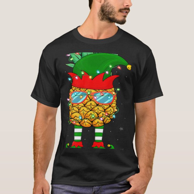 Xmas Lighting Mele Kalikimaka Pineapple Elf Christ T-Shirt (Front)