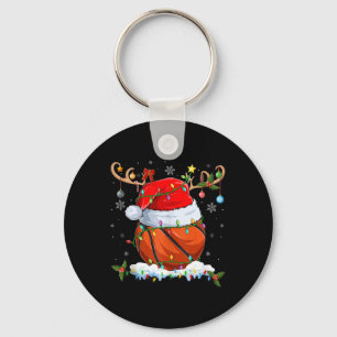 Xmas Lighting Reindeer Santa Hat Basketball Christ Keychain