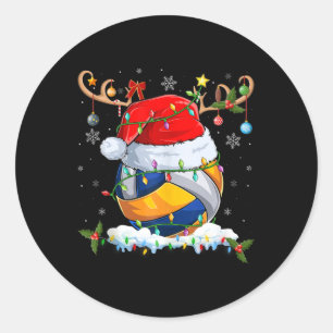 Xmas Lighting Reindeer Santa Hat Volleyball Christ Classic Round Sticker