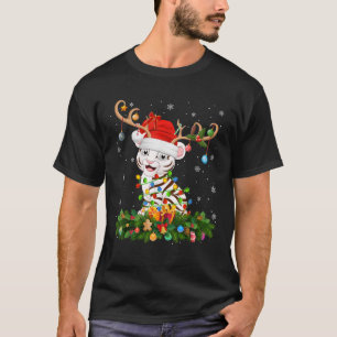Xmas Lighting Reindeer Santa Hat White Tiger Chris T-Shirt