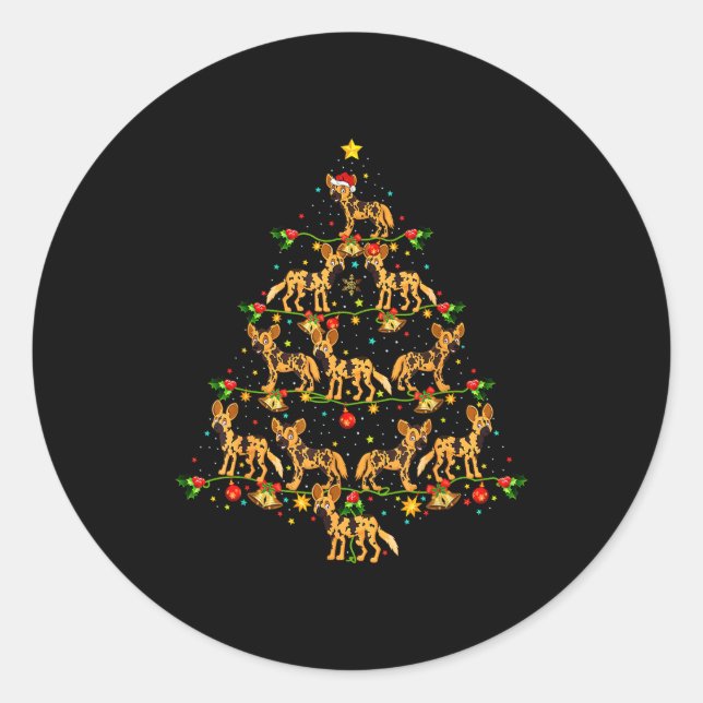 Xmas Lighting Santa African Wild Dog Christmas Tre Classic Round Sticker (Front)