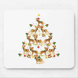 Xmas Lighting Santa African Wild Dog Christmas Tre Mouse Pad