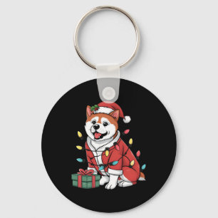 Xmas Lighting Santa Akita Dog Christmas Keychain