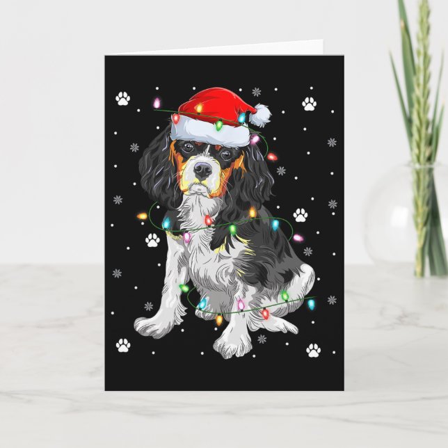 Xmas Lighting Santa Cavalier King Charles Spaniel  Card (Front)
