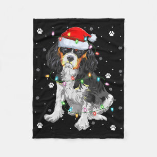Xmas Lighting Santa Cavalier King Charles Spaniel Fleece Blanket