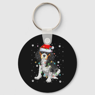 Xmas Lighting Santa Cavalier King Charles Spaniel  Keychain
