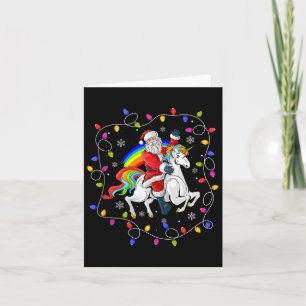 Xmas Lighting Santa Claus Riding Flying Unicorn Ch Card