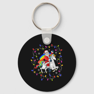 Xmas Lighting Santa Claus Riding Flying Unicorn Ch Keychain