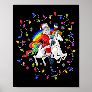 Xmas Lighting Santa Claus Riding Flying Unicorn Ch Poster