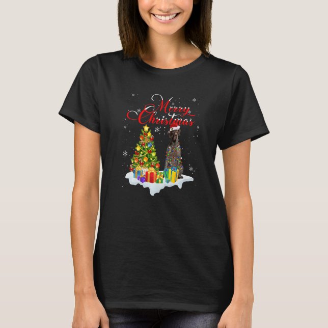 Xmas Lighting Santa German Shorthaired Pointer Dog T-Shirt (Front)