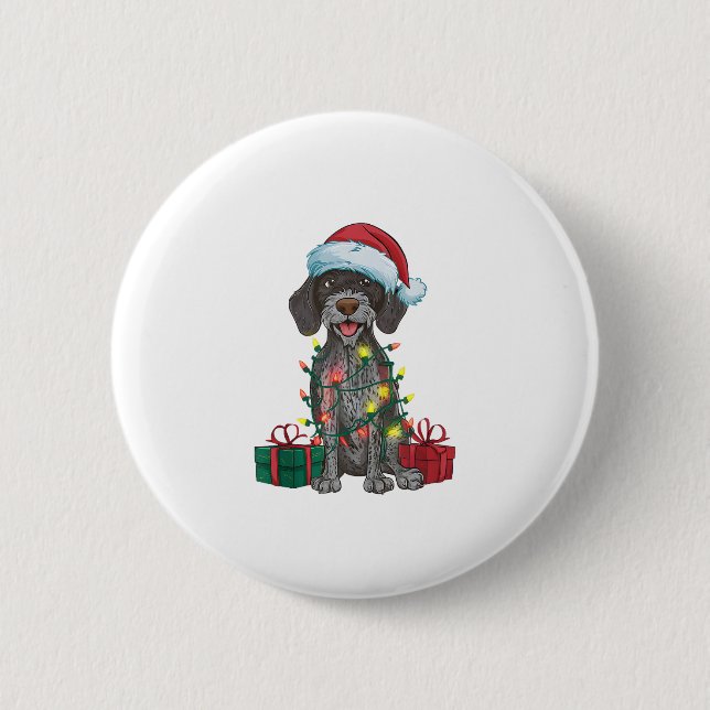 Xmas Lighting Santa German Wirehaired Pointer Dog  2 Inch Round Button (Front)