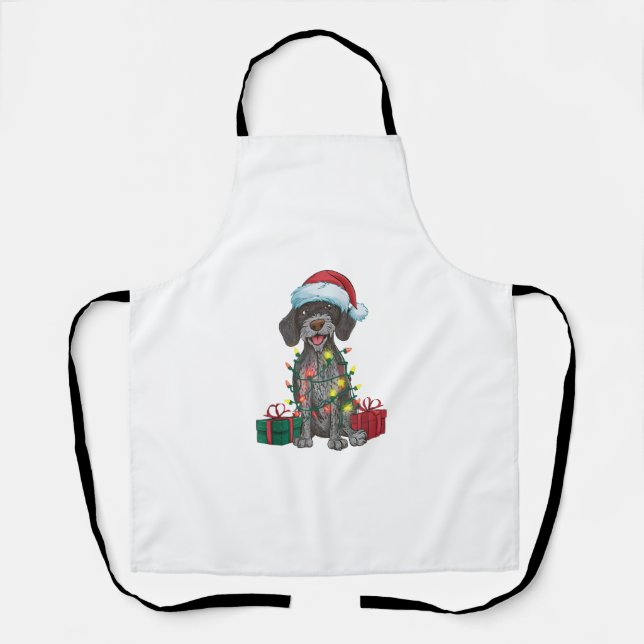 Xmas Lighting Santa German Wirehaired Pointer Dog  Apron (Front)