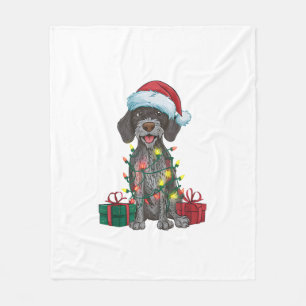 Xmas Lighting Santa German Wirehaired Pointer Dog Fleece Blanket