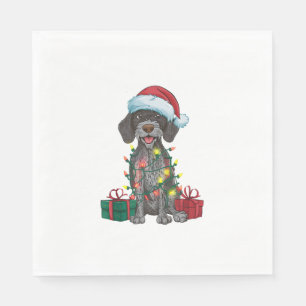 Xmas Lighting Santa German Wirehaired Pointer Dog  Napkin