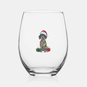 Xmas Lighting Santa German Wirehaired Pointer Dog Stemless Wine Glass