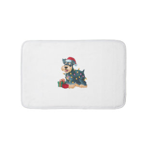 Xmas Lighting Santa Giant Schnauzer Dog Christmas Bath Mat